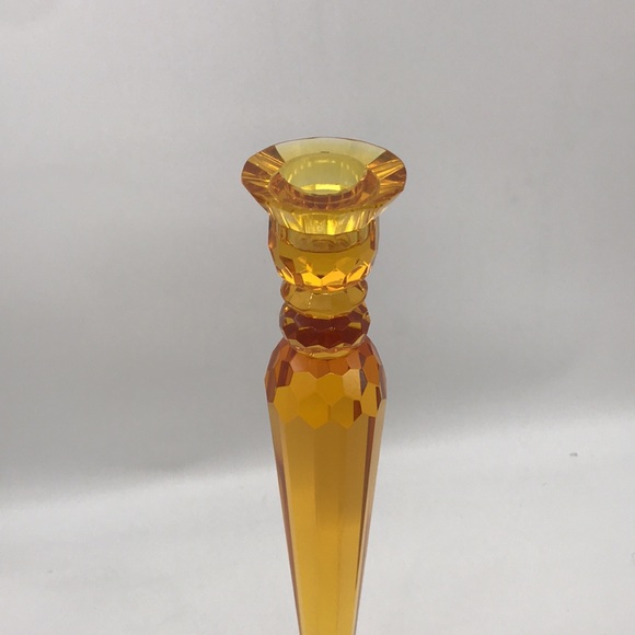 Sorelle Crystal Deep Amber Yellow Dining Candle Stick Holder—Size 11”x 2.75”Base - Picture 2 of 6